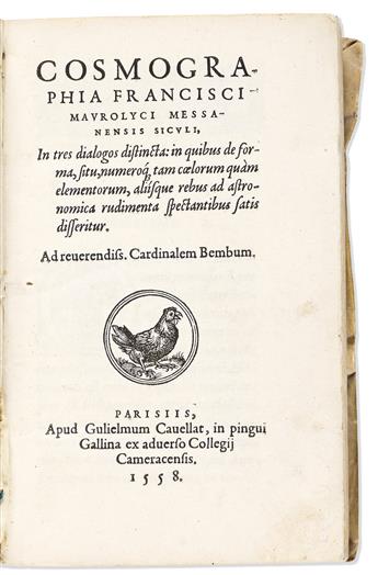 Maurolico, Francesco (1494-1575) Cosmographia in Tres Dialogos Distincta.